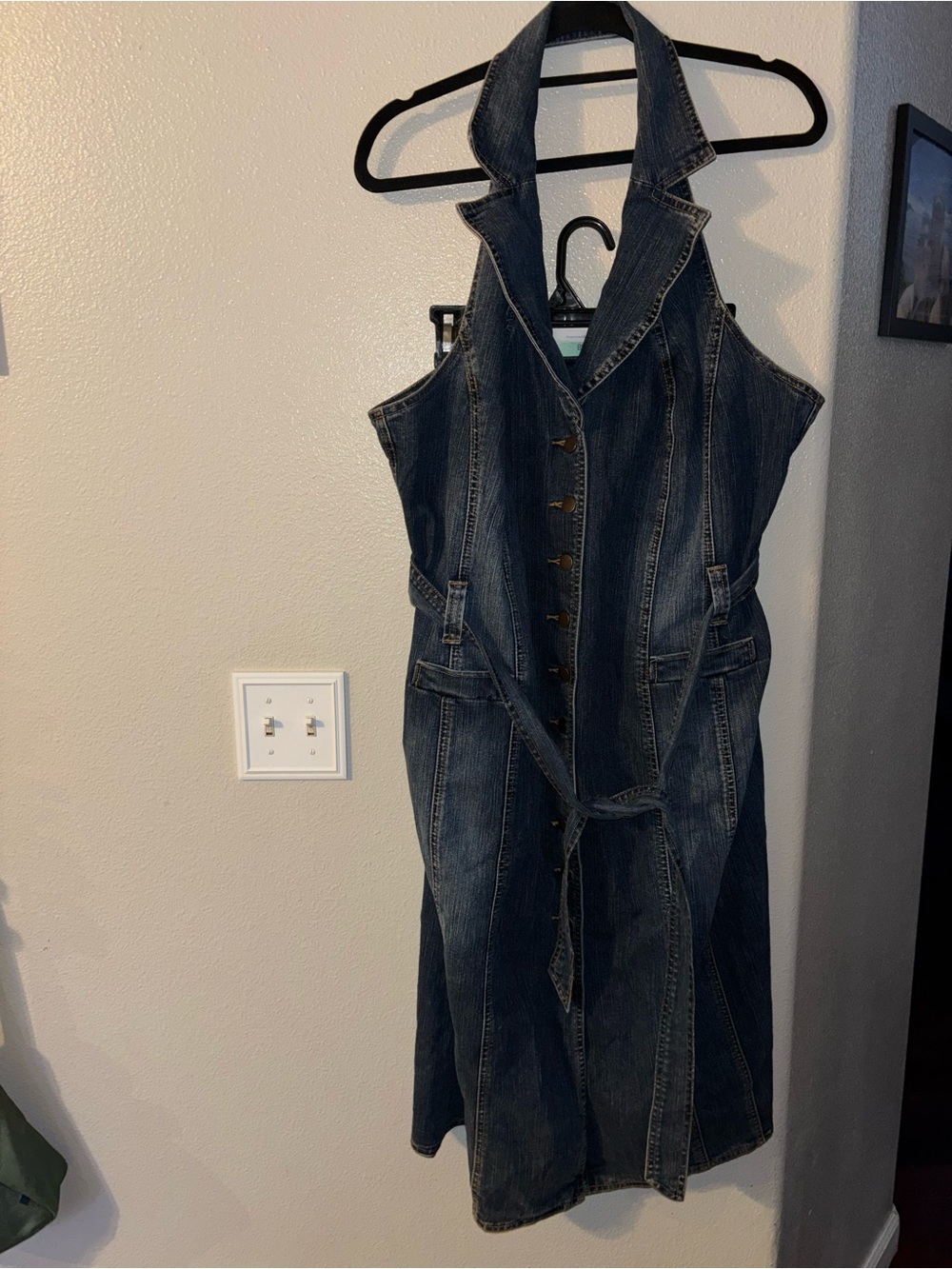 Vintage Venezia Denim Halter Dress Button Up Midi Goth Y2K Plus Size 24